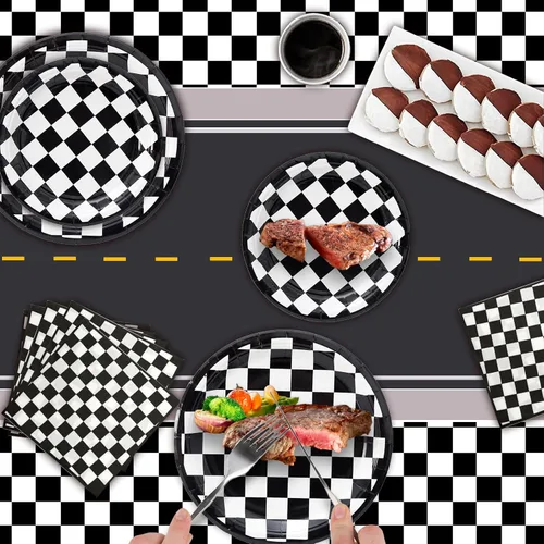 Miniatura 9 de 180 piezas de suministros de fiesta de coches de carreras, platos de papel y servilletas para servir 60 vajillas desechables para decoraciones