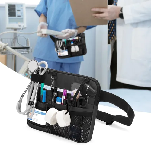 Miniatura 6 de Damero Riñonera para enfermera con bolsillos para equipos médicos, cinturón de herramientas para enfermeras con soporte de cinta para estetoscopios