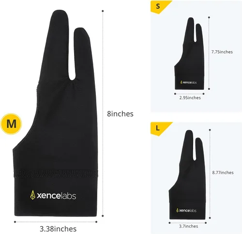 Miniatura 4 de XENCELABS Guante de dibujo, transpirable, para tableta de dibujo, dos dedos para mano izquierda y derecha, color negro, talla M