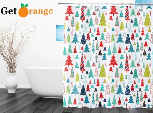 Miniatura 4 de Cortina de ducha con diseño de árbol de Navidad, acuarela, árbol de Navidad, invierno, vacaciones, tela de poliéster, cortina de ducha de baño, 72 x