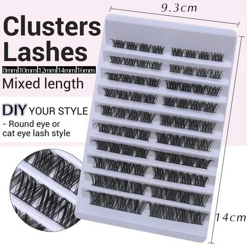 Miniatura 2 de 80 racimos de pestañas en racimo de 0.315-0.630 in, extensiones de pestañas individuales de aspecto natural, pestañas rizadas en D, extensiones