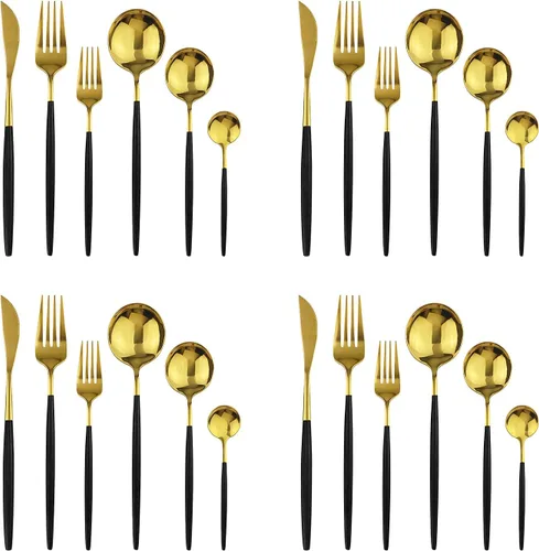 Miniatura 9 de Juego de cubiertos de 24 piezas de acero inoxidable 18/0, incluye cuchillos, tenedor, cuchara y cucharilla, servicio para 4 personas Púrpura