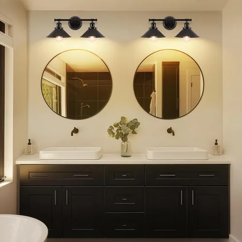 Miniatura 8 de Lámpara de baño negra con 2 luces de color negro mate para tocador de baño, aplique de pared industrial rústico de 20 pulgadas, accesorios