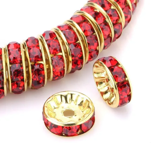 Miniatura 10 de RUBYCA 100 unidades de cuentas espaciadoras redondas estilo Rondelle en tono dorado de 10 mm, cristal checo AB blanco