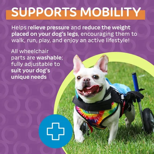 Miniatura 5 de Walkin' Wheels Silla de ruedas para perros pequeños, silla de ruedas ligera para patas traseras, 11-14 libras, para 3-6 pulgadas de altura de Azul