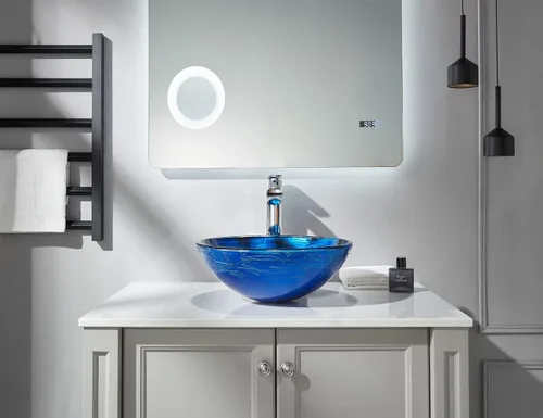 Miniatura 3 de Blue OceanMystery Series - Fregadero de baño de vidrio templado decorativo en azul estrellado Fregaderos de montaje superior sobre encimera