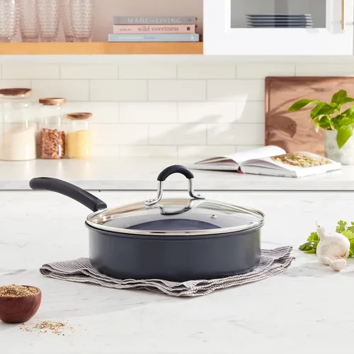 Miniatura 10 de Cook N Home Sartén antiadherente con tapa de 3 cuartos de galón de 9.5 pulgadas, sartenes anodizadas duras para saltear profundas, sartén de cocina