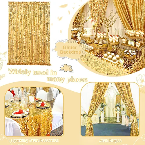 Miniatura 4 de Telón de fondo de lentejuelas Big Payette de 4 x 8 pies, cortinas de tela con purpurina dorada para decoración de fiesta de cumpleaños, baby shower