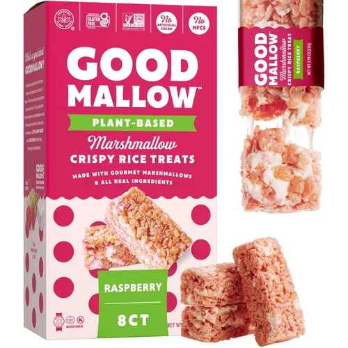 GoodMallow Bocadillos veganos crujientes de arroz envueltos individualmente, caja de 8 bocadillos veganos kosher, aperitivos sin gluten sin lácteos