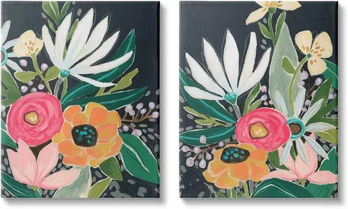 Miniatura 7 de Stupell Industries Placa de pared abstracta con diseño de flores tropicales extravagantes, diseño de June Erica Vess, 2 unidades, 10 x 15 cada uno
