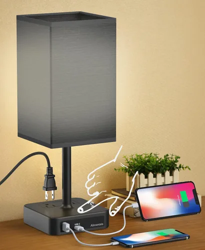 Miniatura 10 de Lámpara de mesa de noche con control táctil y puertos de carga USB C+A, lámpara de escritorio LED con 2 salidas de CA, luz minimalista para mesita