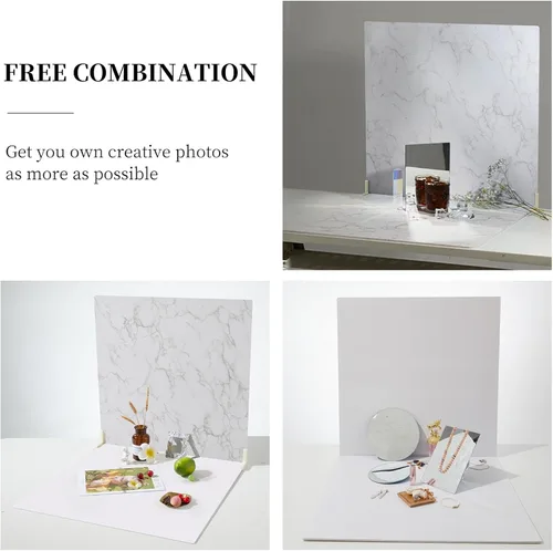 Miniatura 2 de BEIYANG Telones de fondo de fotografía de alimentos de 24 x 24 pulgadas, tableros de fondo de fotos de mármol blanco con 3 kits de soporte, tablero