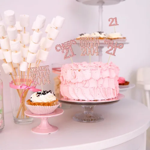 Miniatura 7 de Gyufise 24 piezas de decoración para cupcakes de cumpleaños de 21 años con purpurina de veintiún rectas fuera de 2004, decoraciones para pasteles