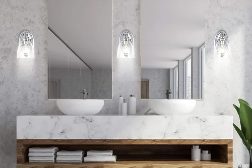 Miniatura 3 de JONATHAN Y Lámpara de pared LED cromada de 5.5 pulgadas, cableado para baño, pantalla de vidrio transparente con semillas, iluminación de pasillo
