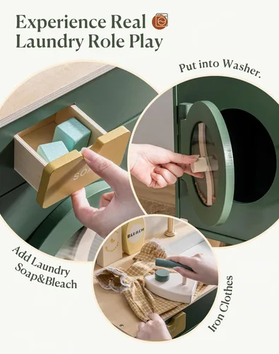 Miniatura 4 de ROBUD Cocina de juego para niños, lavadora multifunción de madera para niños, juego de cocina para niños, lavadora de juguetes de cocina