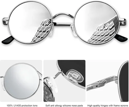 Miniatura 53 de KANASTAL Gafas de sol redondas polarizadas para mujeres y hombres, estilo hippie con protección UV400