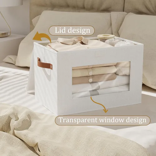Miniatura 7 de Cestas de almacenamiento plegables con tapas, 13 x 9.1 x 7.9 pulgadas, organizadores de armario para mantas de calcetines, sombreros, cajas de Blanco