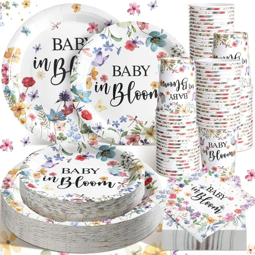 Miniatura 18 de Hsei 250 piezas de platos y servilletas de calabaza de otoño para decoración de fiesta, juegos de vajilla desechable para baby shower, suministros