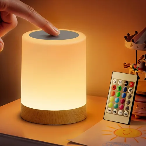 Miniatura 12 de Auxmir Luz nocturna para niños y bebés, lámpara táctil regulable para guardería, 11 colores RGB, 5 brillo, lámpara de mesa recargable portátil