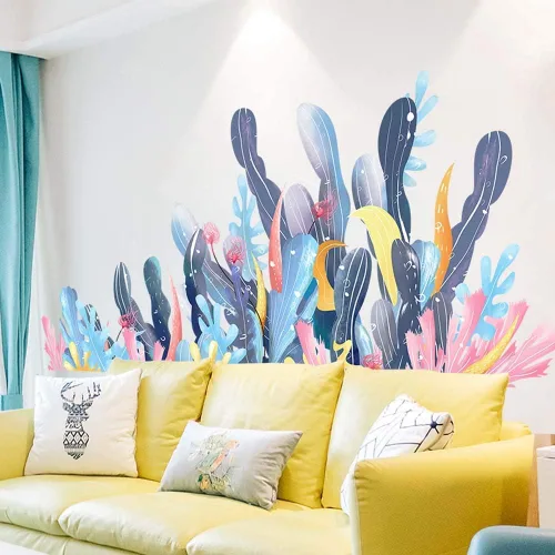 Miniatura 5 de Amaonm - Calcomanías de pared de dibujos animados creativos extraíbles 3D bajo el mar, paisaje de la naturaleza, hierba del océano, colorido, algas