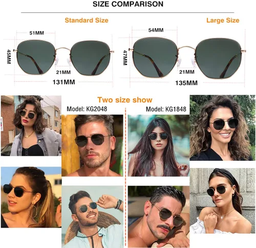 Miniatura 5 de Lentes de sol hexagonales con lente de cristal retro para hombres y mujeres, marco de metal cuadrado vintage, lentes planas, lentes de sol
