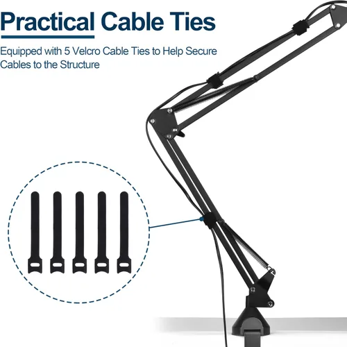 Miniatura 6 de Micrófono ajustable brazo de tijera con clip de micrófono y bridas para cables, resistente para Blue Yeti Nano Snowball Ice, HyperX QuadCast