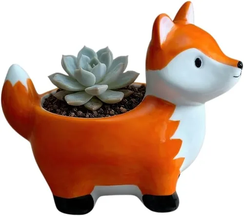 Miniatura 11 de Cuteforyou Macetas para suculentas, bonitas macetas de cerámica con forma de animal, diseño de cactus suculentas, planta no incluida (Corgi)