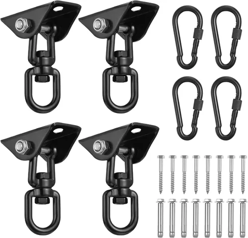 Miniatura 13 de Albo Gancho para colgar en el techo de 2650 libras para hamaca y columpio de porche, soporte resistente giratorio de 360° con mosquetón