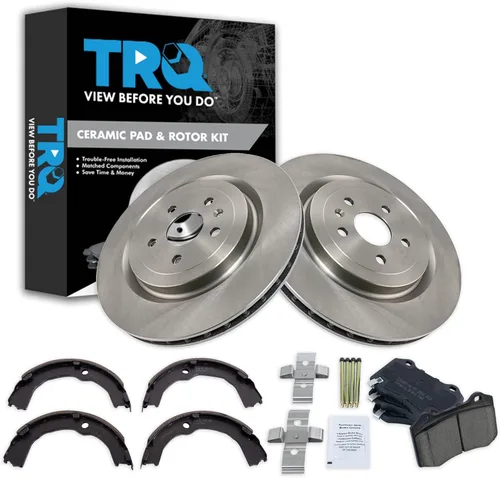 Miniatura 162 de TRQ Kit de pastillas de freno y rotor Posi trasero premium con zapatas de estacionamiento para camión GM SUV