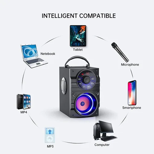 Miniatura 7 de Altavoz Bluetooth portátil con subwoofer, altavoces inalámbricos, para exteriores/interiores, gran soporte, control remoto, radio FM, tarjeta TF