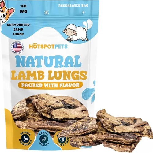 Miniatura 4 de Hotspot Pets Golosinas para perros de pulmón de cordero deshidratadas de un solo ingrediente, bolsa grande de 1 libra, totalmente natural, fabricada