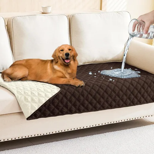Miniatura 113 de Smiry Funda impermeable para cama de mascota, suave y lavable, para muebles, cama, sofá, reversible, a cuadros (30 x 53 pulgadas, color beige/beige)