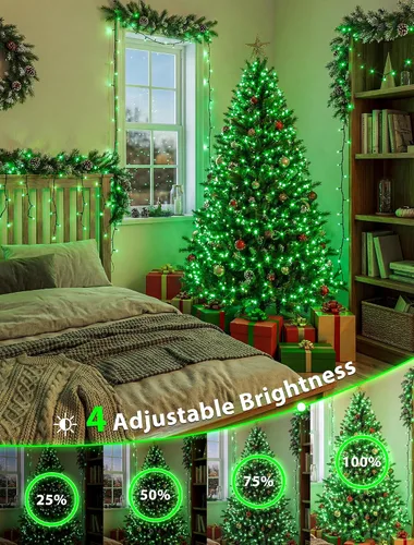 Miniatura 3 de Hopolon Guirnalda de luces para interiores y exteriores, 33 pies, 100 luces LED de Navidad con control remoto, cable verde conectable, luces