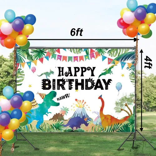 Miniatura 2 de Illiyot - Fondo de cumpleaños de dinosaurio divertido de 6 x 3.5 pies, suministros de fiesta de dinosaurios en acuarela, T-Rex, pancarta de pared