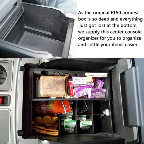 Miniatura 3 de Divisores organizadores de consola central compatibles con Ford F150 2015-2018 2019 2020 Accesorios negro ABS plástico reposabrazos caja