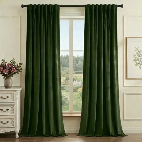 Miniatura 11 de StangH Cortinas de terciopelo rojo con pestaña trasera y cinturón de gancho, cortinas de privacidad con aislamiento térmico, decoración navideña