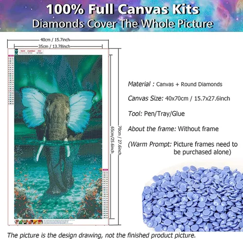 Miniatura 2 de JATOK Kits de pintura de diamantes 5D para adultos (27.56 x 15.7 pulgadas) DIY elefante grande taladro redondo completo punto de cruz, cuadros