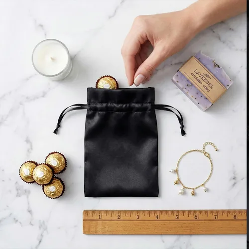 Miniatura 3 de Bolsas de regalo de satén negro de 4" x 6", bolsas de joyería, bolsas de regalo de boda con cordón, para baby shower, Navidad, 50 por paquete Negro