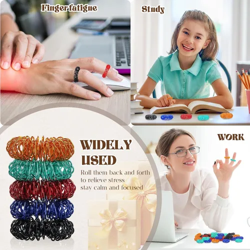 Miniatura 4 de Blulu Juego de 50 anillos de acupresión para aliviar la ansiedad, con pinchos, para adolescentes, adultos, reductor de estrés silencioso y azul