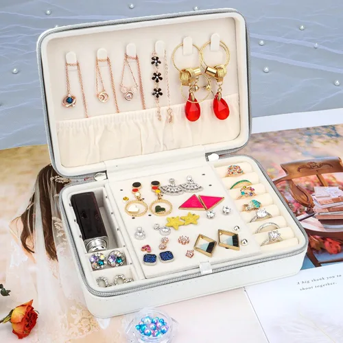 Miniatura 9 de DesignSter Joyero pequeño Estuche de joyería de viaje de piel sintética organizador de joyas soporte de almacenamiento para collares, aretes