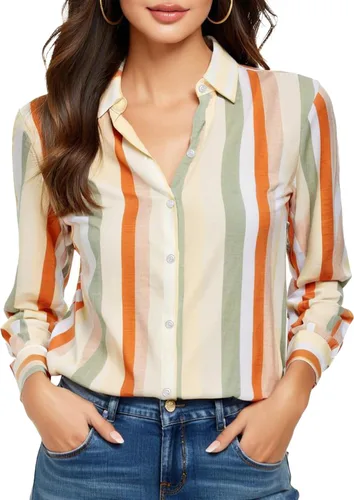 Miniatura 24 de Camisas sin planchado y sin arrugas para mujer, con botones, de manga larga, de seda de morera, blusas casuales para el trabajo