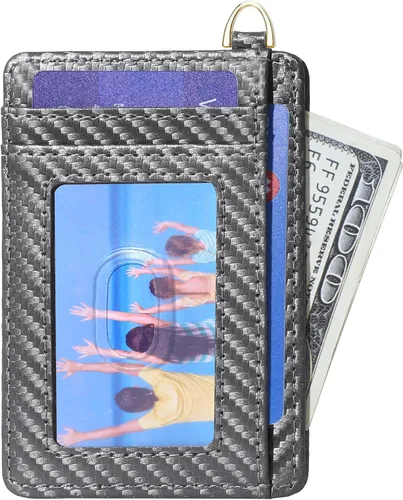 Miniatura 15 de Badiya Tarjetero delgado minimalista para tarjetas de crédito, bolsillo frontal con bloqueo RFID, estuche compacto para tarjetas con ventana