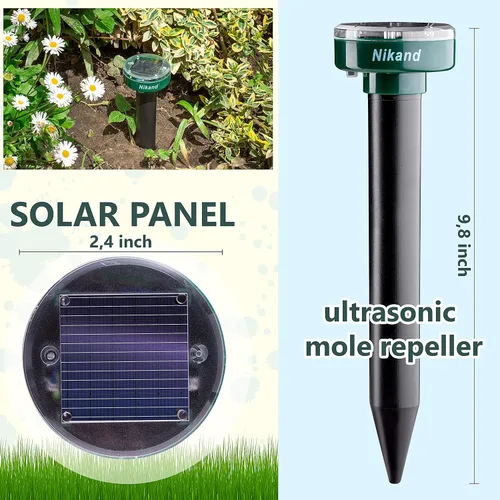 Miniatura 2 de Repelente de gotas ultrasónico alimentado por energía solar - Estacas repelentes de topos al aire libre seguras para mascotas - Repelente
