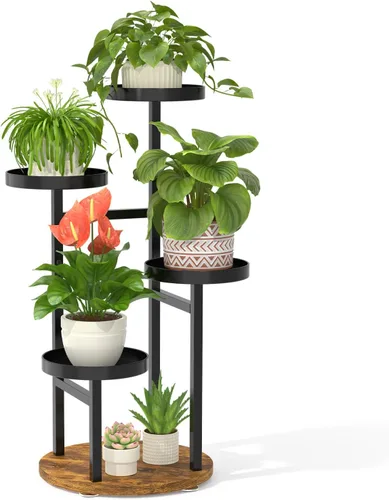 Miniatura 19 de LASZOLA Soporte Negro de Madera de 5 Niveles para Plantas de Interior para Macetas Más Grandes de Servicio Pesado, Estantes Verticales Resistentes