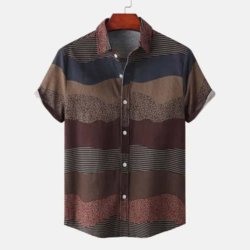 Miniatura 2 de Men's Vintage Button-Down Shirts Tees Tie Dye Patchwork Print Cardigan Blouses Turn-Down Retro Tops Short Sleeve