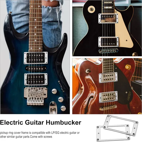 Miniatura 4 de MAXCHEER Anillo de recogida Humbucker plano de hierro de metal para reemplazo de guitarra eléctrica (cromo)