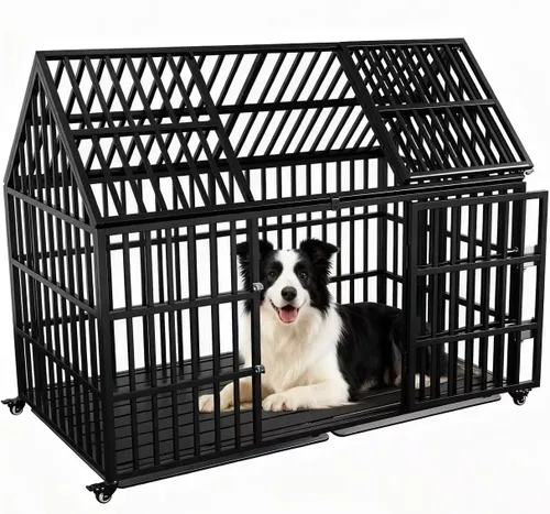 Miniatura 8 de Jaula de perro resistente de 64 pulgadas para perros indestructible, jaula de alta ansiedad con puertas dobles para razas gigantes extra grandes
