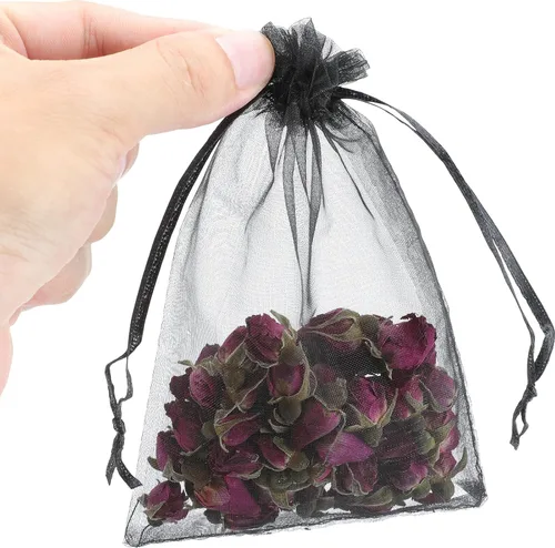 Miniatura 3 de Kslong 100 bolsas pequeñas de malla con cordón de 3x4, bolsas de organza transparentes con cordón para joyería, bolsas de malla para favores de Negro
