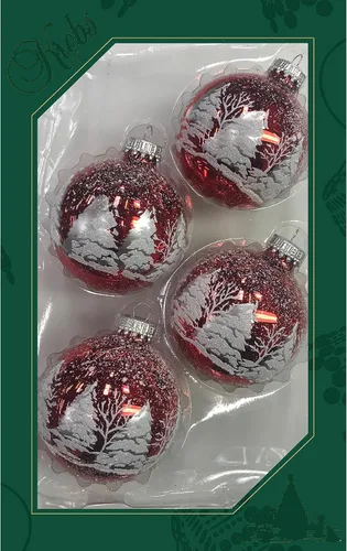 Miniatura 50 de Adornos de árbol de Navidad de vidrio - 67 mm/2.625" [4 piezas] Bolas decoradas de Adornos navideños sin costuras para colgar de Christmas by Krebs