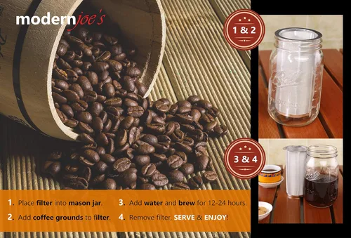 Miniatura 5 de MODERNJOE'S Filtro de café frío prémium para tarros Mason de boca ancha de 1 cuarto de galón. Cafetera de café frío. Perfecto para café helado y té.